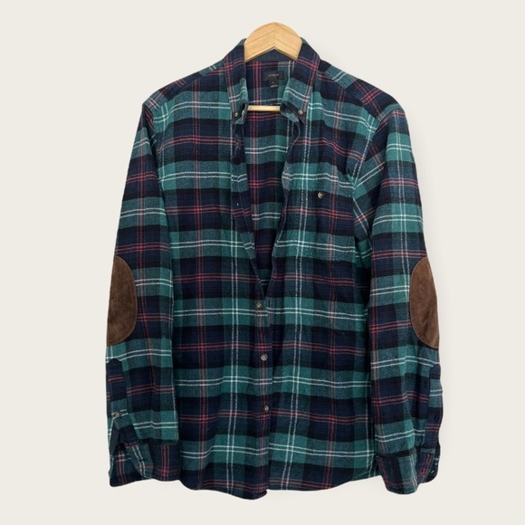 J Crew Mens Large Shirt Wool Blend Elbow Patch Button Up